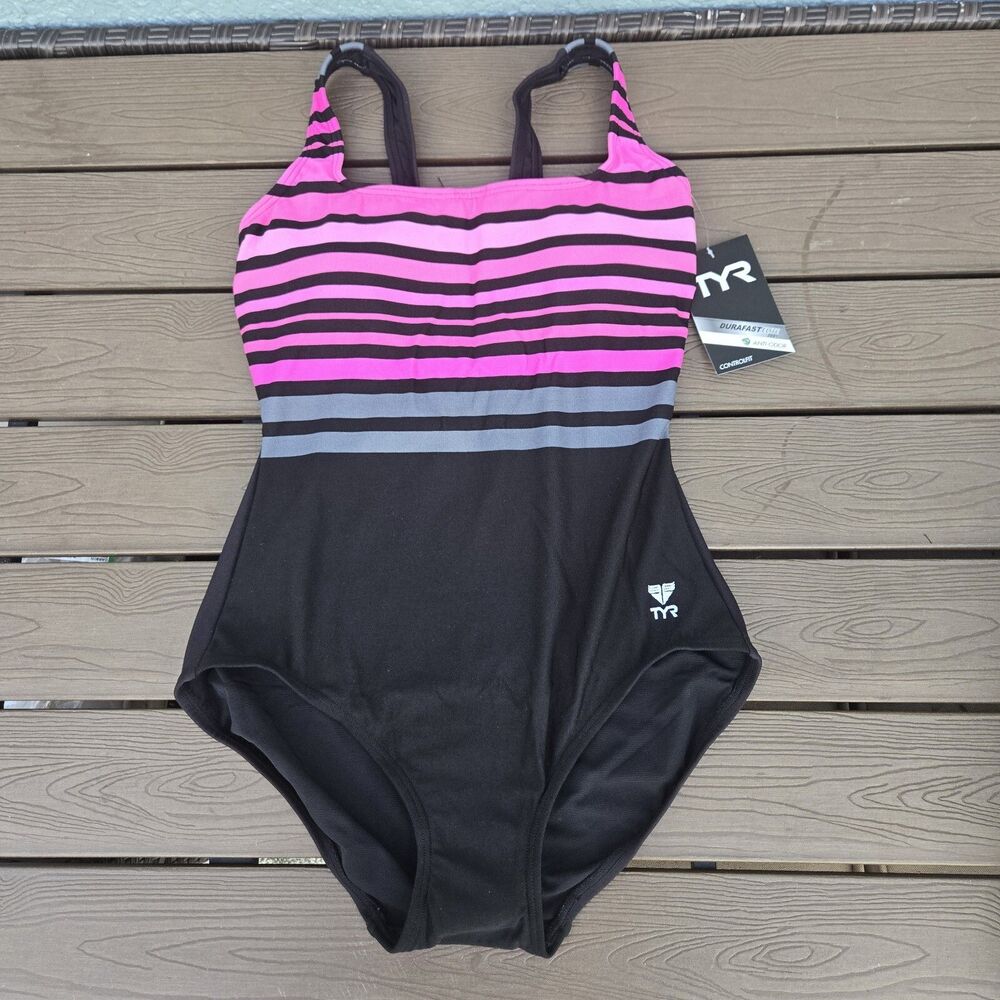 TYR Women's Durafast Pink/black Ombre Controlfit One Piece Swimsuit Sz 8 New